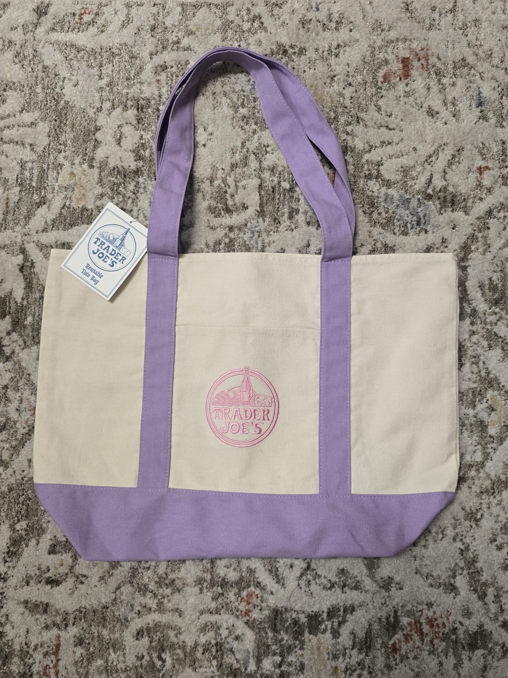 Canvas Tote Bag with Lavender Trim - Trader Joe's - Picture 2 of 10